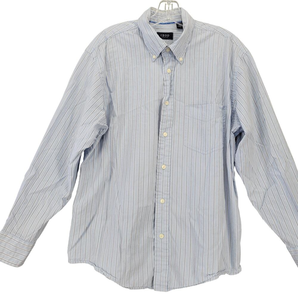Izod Blue White Striped Shirt Classic Long Sleeves Button Down Men's Size L Top